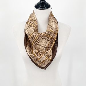 YSL Saint Laurent Leopard Animal Print Cotton Square Scarf Handkerchief